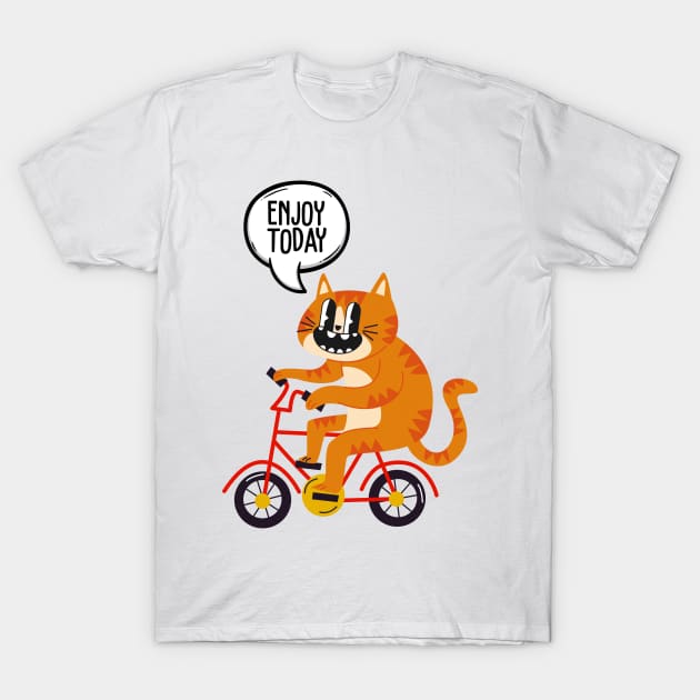 Cat Riding a Bike T-Shirt by Prilidiarts